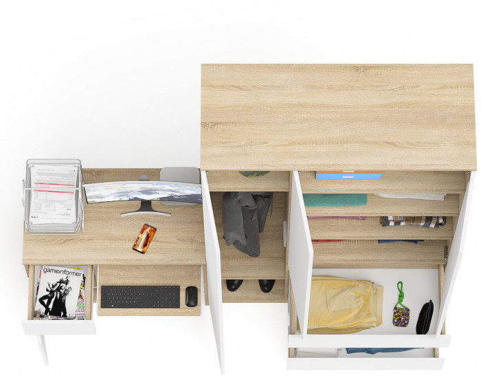 Мори Стол компьютерный МС-1 левый + Шкаф МШ1200.1, цвет дуб сонома/белый, ШхГхВ 210,4х50,4х209,6 см., выдвижной ящик слева, НЕ универсальная сборка
