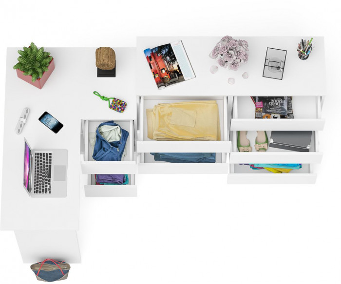 Мори Стол компьютерный МС-16 правый + Комод МК1200.8, цвет белый, ШхГхВ 244,8х84,9х94 см., выдвижные ящики справа, НЕ универсальная сборка