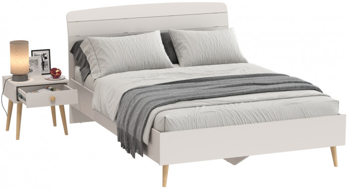 Афина Спальня Кровать 1400 + Тумба прикроватная, кашемир серый