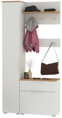 Октава Прихожая 16, цвет белый шагрень/дуб крафт золотой/фасады МДФ белый шагрень, ШхГхВ 97,1х35,4х197,6 см., универсальная сборка