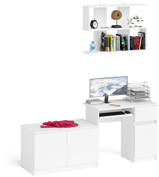 Мори компьютерный стол МС-1 правый + Тумба МА900.1 + Полка 900, белый