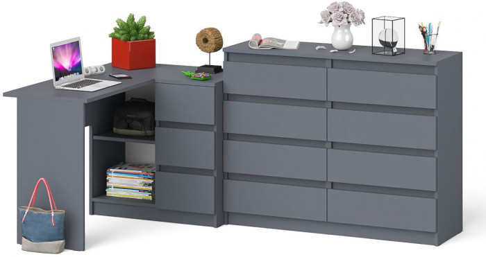 Мори компьютерный стол МС-16 правый + Комод МК1200.8, графит
