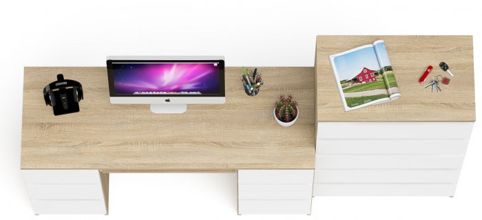 Мори компьютерный стол МС-2 + Комод МК700.5, дуб сонома/белый