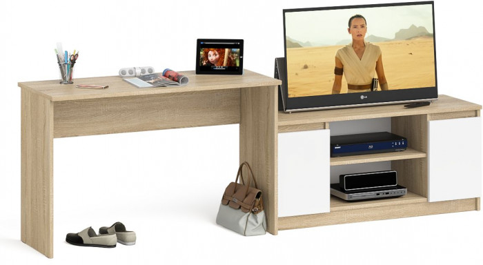 Мори Стол письменный МСП1200.1 + Тумба МТВ1200.1, цвет дуб сонома/белый, ШхГхВ 240,8х50х76,6 см., универсальная сборка