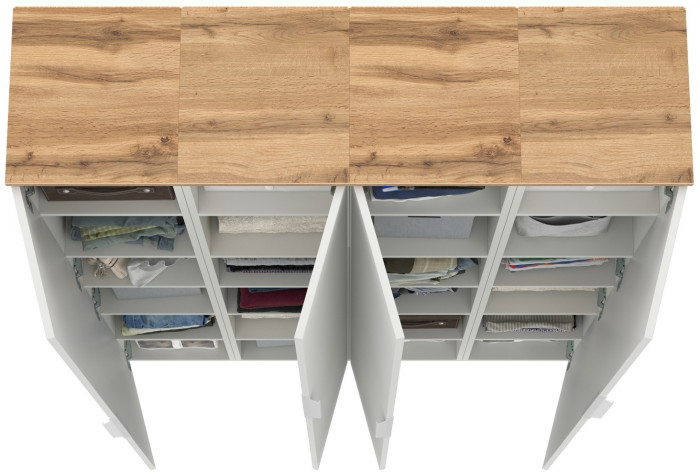 Октава Набор шкафов 45, цвет белый шагрень/дуб крафт золотой/фасады МДФ белый шагрень, ШхГхВ 128,8х35,3х197,6 см., универсальная сборка