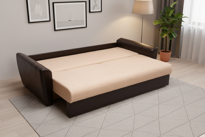 Диван-книжка Амстердам, 140х190, рогожка/экокожа, бежевый