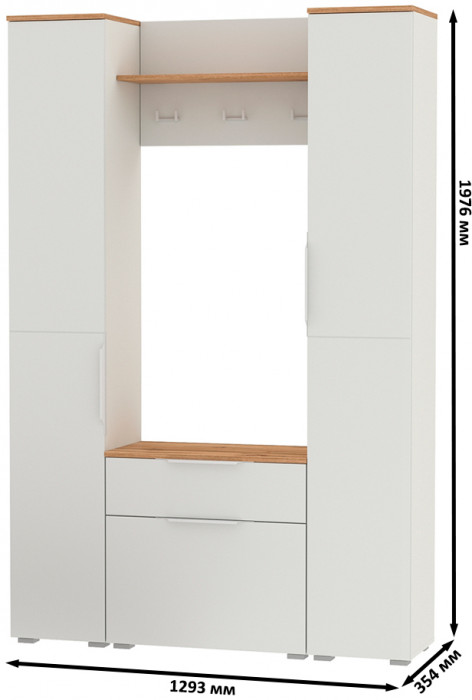 Октава Прихожая 18, белый шагрень/дуб крафт золотой/фасады МДФ белый шагрень