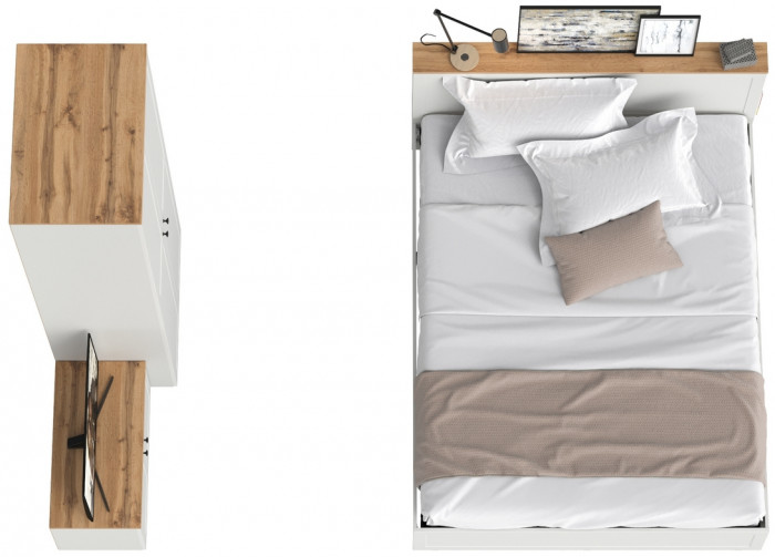 Остин 11.53 Кровать + ортопед + 13.224 Шкаф + 13.257 Тумба, белый шагрень/дуб крафт золотой