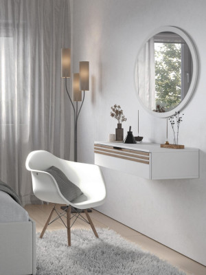 Туалетный столик + Зеркало Нао, Белый/Профиль МДФ Дуб вотан