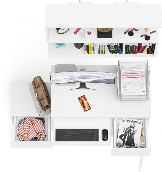 Мори Стол компьютерный МС-1 правый + Тумба ТМП400.1 + Полка 900, цвет белый, ШхГхВ 130,4х50х209,6 см., НЕ универсальная сборка