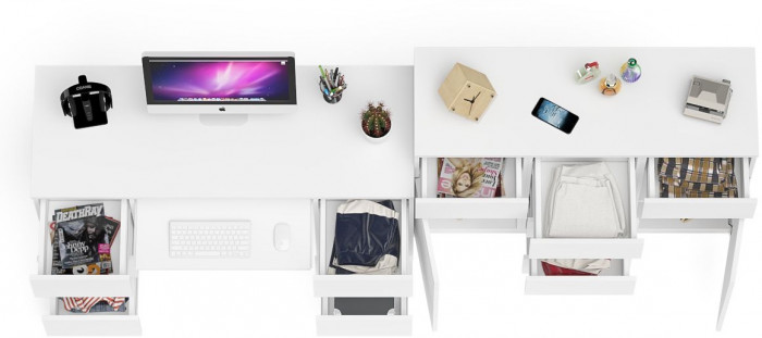 Мори Стол компьютерный МС-2 + Комод МК1200.4, цвет белый, ШхГхВ 255,8х50х94 см., универсальная сборка