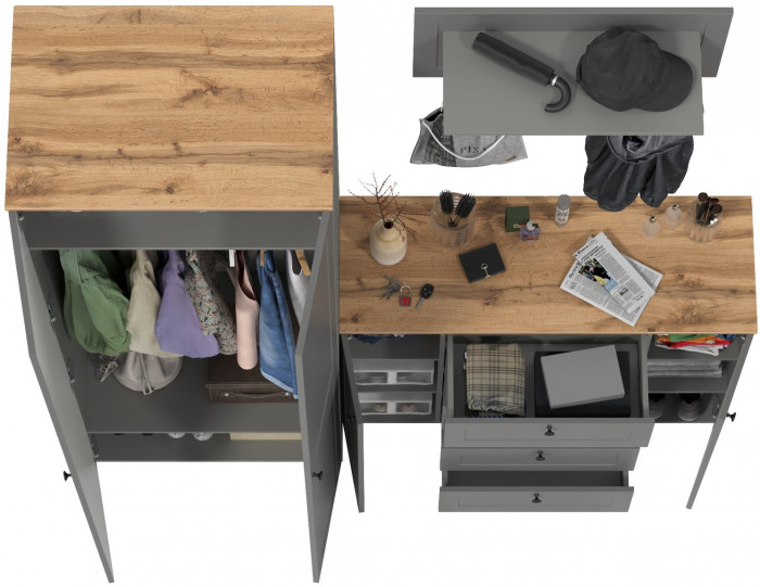 Остин Прихожая 15, серый графит/дуб крафт золотой