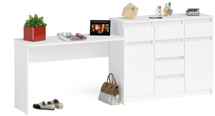 Мори Стол письменный МСП1200.1 + Комод МК1200.4, цвет белый, ШхГхВ 240,8х50х94 см., универсальная сборка