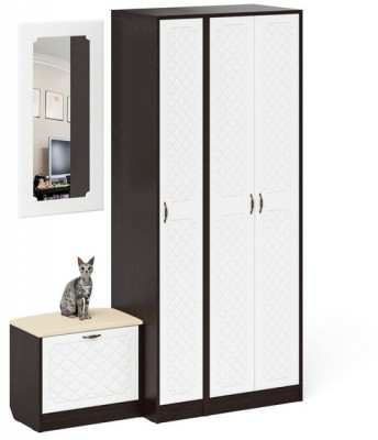 Прихожая П-6 Компоновка № 46, венге/фасады МДФ белое дерево фрезеровка ромб