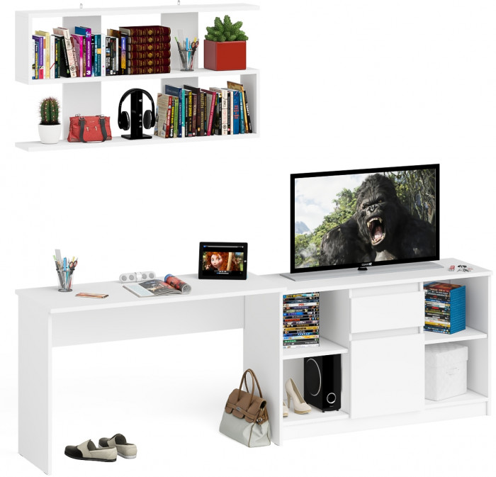 Мори Стол письменный МСП1200.1 + Тумба МТВ1204.1 + Полка 1200, цвет белый, ШхГхВ 240,8х50х209,6 см., универсальная сборка