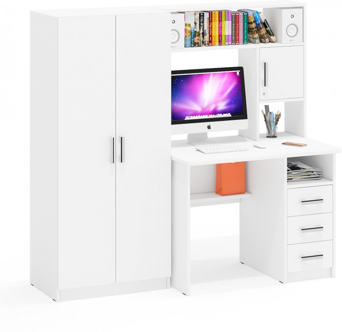 компьютерный стол С-МД-СК9+Шкаф С-МД-СК9Ш, белый шагрень
