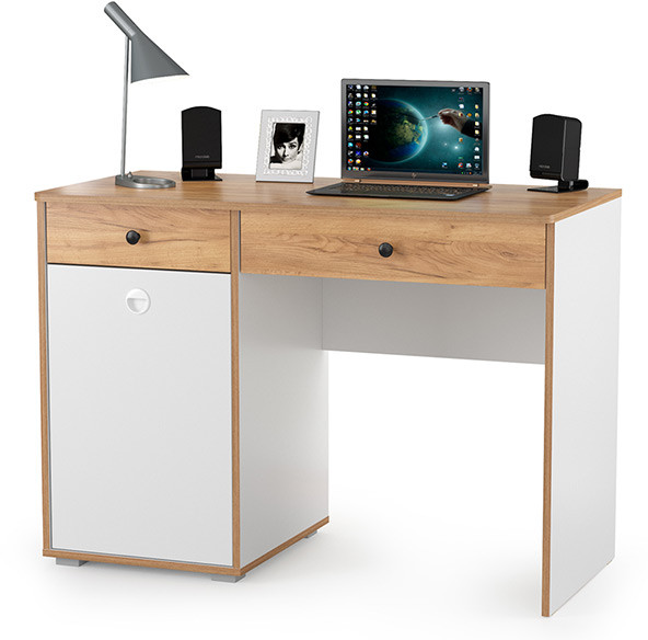 Вуди 12.42 письменный стол, белый премиум/дуб крафт золотой