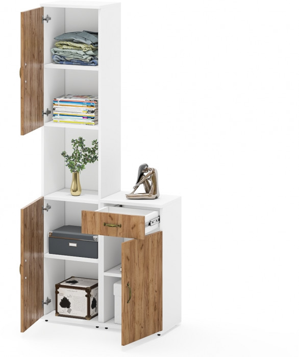 Лидер-8 Пенал + Тумба МД 3.15, белый шагрень/крафт золото