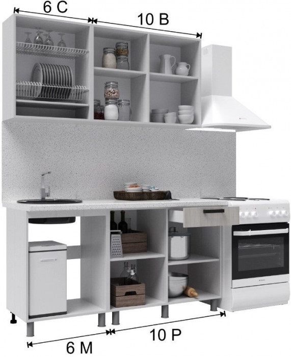 Кухонный гарнитур Марбл 1,6м Мрамор лайт/Мрамор дарк