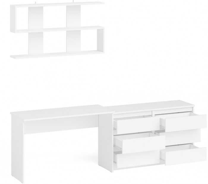 Мори письменный стол МСП1200.1 + Комод МК1200.6 + Полка 1200, белый