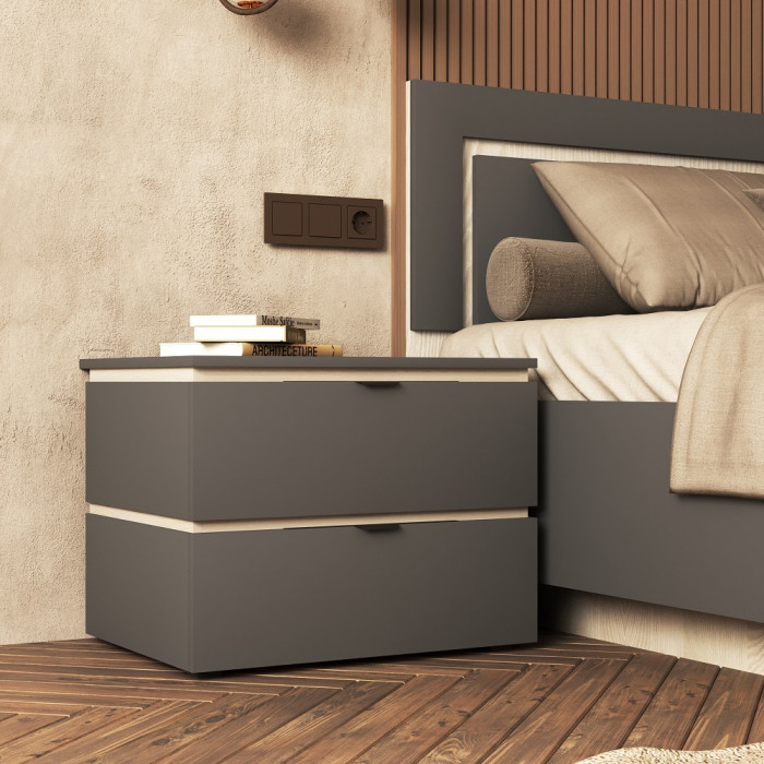 Тумба прикроватная 2 ящика "Ривьера" - Ясень снежный/Графит