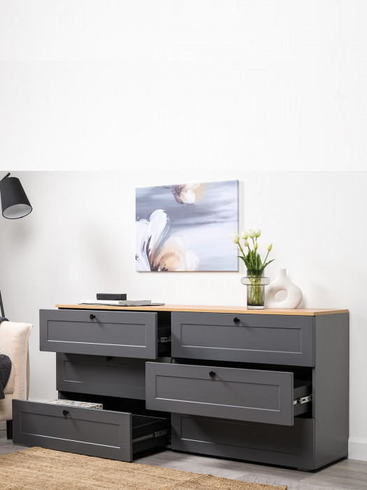 Остин 16.240 Комод, цвет серый графит/дуб крафт золотой, ШхГхВ 160,1х41,9х75,4 см. (шесть выдвижных ящиков)