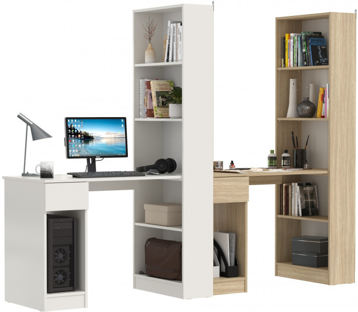 Два Стола письменных Лайт 10.01, цвет белый гладкий/плэйн, ШхГхВ 230,6х58,2х179 см., универсальная сборка(обязательно крепление к стене)