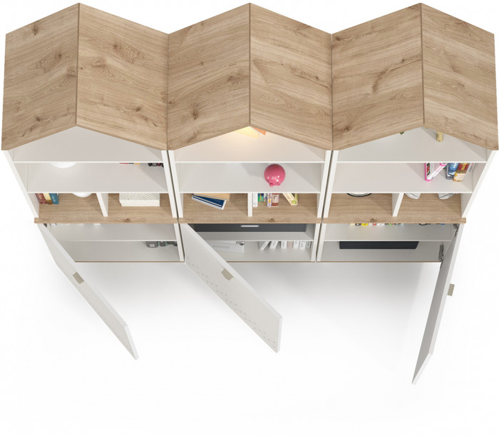 Эйп 13.14 Стеллаж + 13.14 Стеллаж + 13.14 Стеллаж, цвет белый/дуб белый, ШхГхВ 159х41,5х183,8 см., универсальная сборка