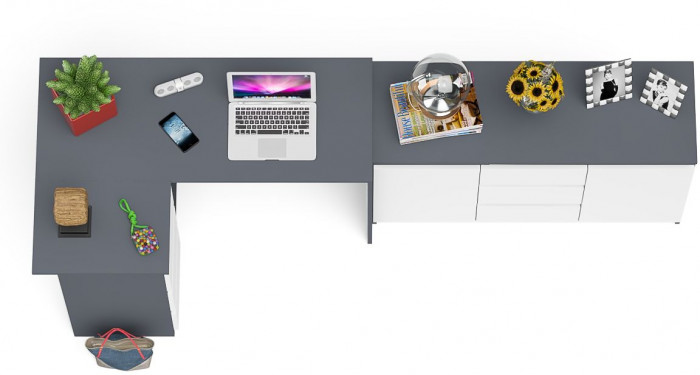 Мори компьютерный стол МС-16 левый + Комод МК1200.3, графит/белый