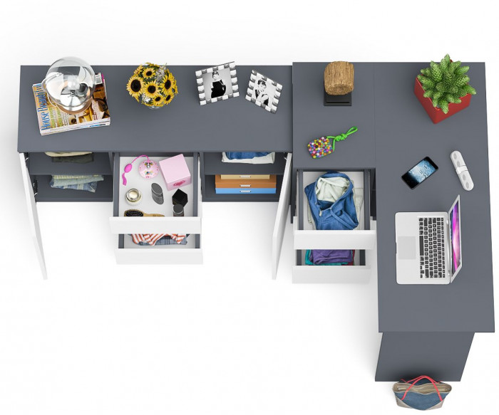 Мори компьютерный стол МС-16 левый + Комод МК1200.3, графит/белый