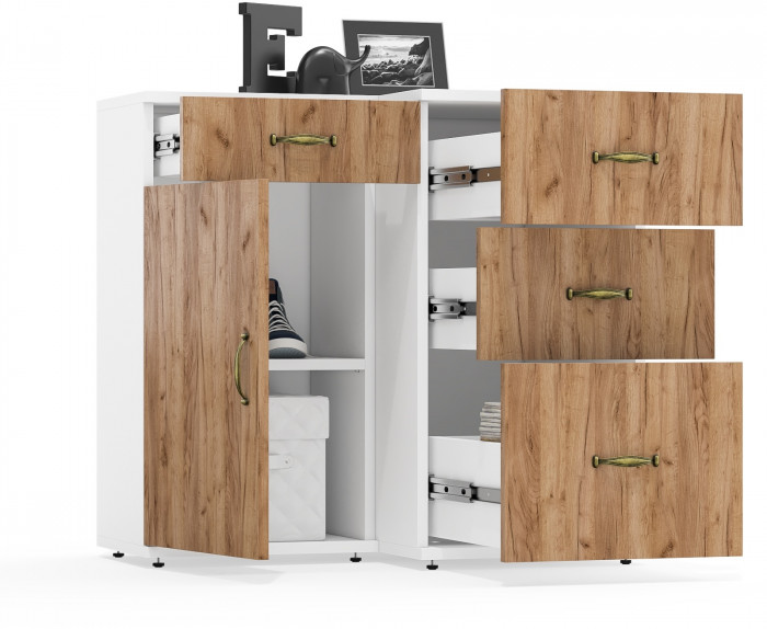 Лидер-8 Тумба МД 3.16 + Тумба МД 3.19, цвет белый шагрень/крафт золото, ШхГхВ 80х50х75 см., универсальная сборка