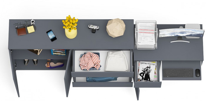 Мори Стол компьютерный МС-1 левый + Комод МК1600.1, цвет графит, ШхГхВ 250,4х50х94 см., выдвижной ящик слева, НЕ универсальная сборка