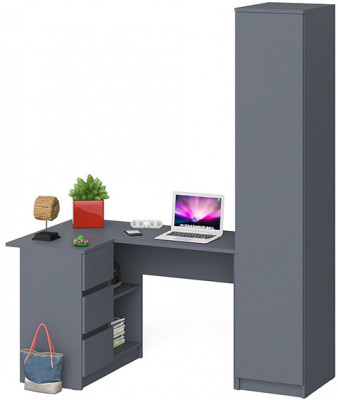 Мори Стол компьютерный МС-16 левый + Пенал МШ400.1, цвет графит, ШхГхВ 164,8х84,9х209,6 см., выдвижные ящики слева, НЕ универсальная сборка