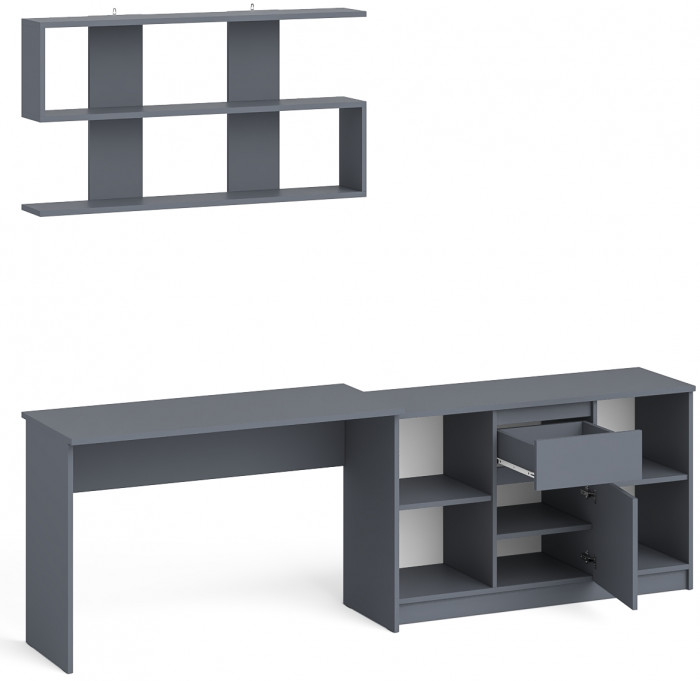 Мори Стол письменный МСП1200.1 + Тумба МТВ1204.1 + Полка 1200, цвет графит, ШхГхВ 240,8х50х209,6 см., универсальная сборка