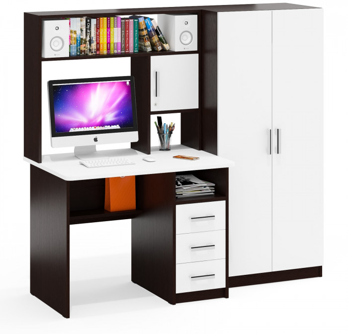 компьютерный стол С-МД-СК9+Шкаф С-МД-СК9Ш, венге/белый шагрень