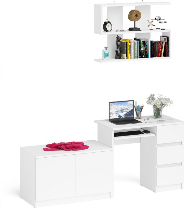 Мори компьютерный стол МС-6 правый + Тумба МА900.1 + Полка 900, белый
