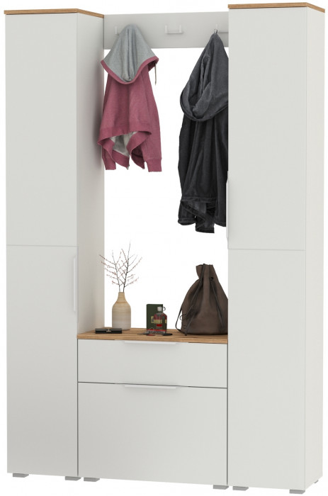 Октава Прихожая 19, белый шагрень/дуб крафт золотой/фасады МДФ белый шагрень