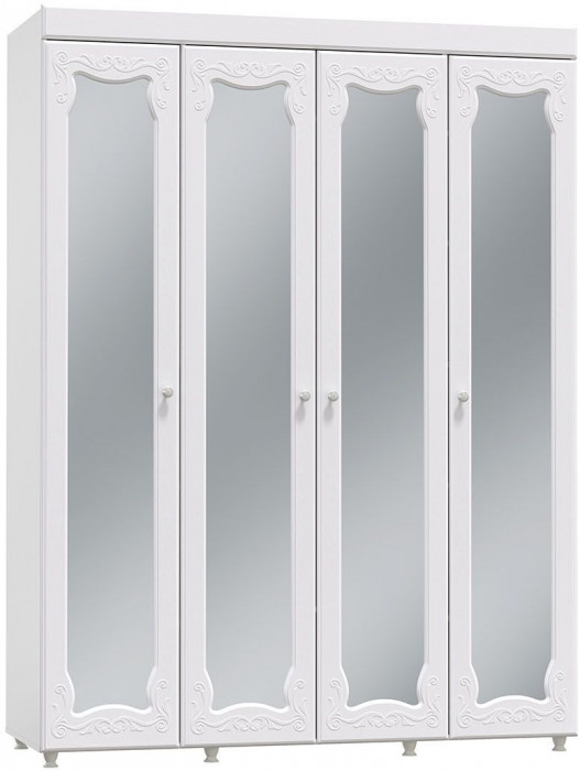 Шкаф 4-х дверный с 4-я зеркалами Италия ИТ-61 белое дерево