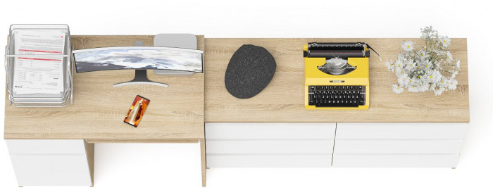 Мори Стол компьютерный МС-1 левый + Комод МК1200.6, цвет дуб сонома/белый, ШхГхВ 210,4х50х76,6 см., выдвижной ящик слева, НЕ универсальная сборка