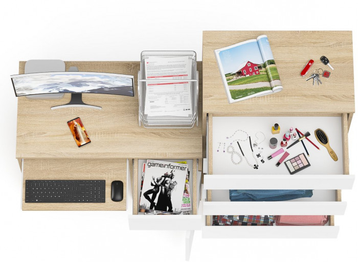 Мори Стол компьютерный МС-1 правый + Комод МК700.5, цвет дуб сонома/белый, ШхГхВ 160,4х50х114 см., выдвижной ящик справа, НЕ универсальная сборка