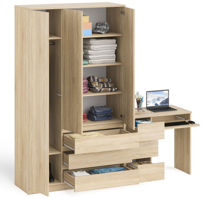 Мори Стол компьютерный МС-6 левый + Шкаф МШ1200.1, цвет дуб сонома, ШхГхВ 210,4х50,4х209,6 см., выдвижные ящики слева, НЕ универсальная сборка