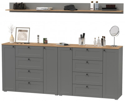 Остин Прихожая 69, цвет серый графит/дуб крафт золотой, ШхГхВ 240х41,9х160 см.