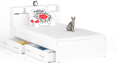 Камелия Кровать с ящиками 1200, цвет белый, ШхГхВ 123,5х217х78,2 см., сп.м. 1200х2000 мм., без матраса, основание есть