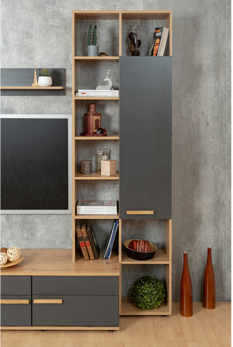 Шкаф с открытыми полками Crown 22. Графит, Дуб золотистый