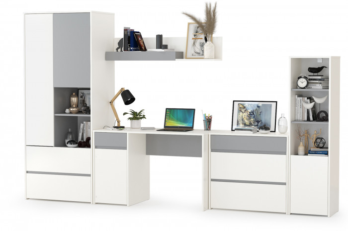 Торонто Компоновка № 01, цвет белый шагрень/стальной серый, ШхГхВ 320х53,1х195,7 см., универсальная сборка