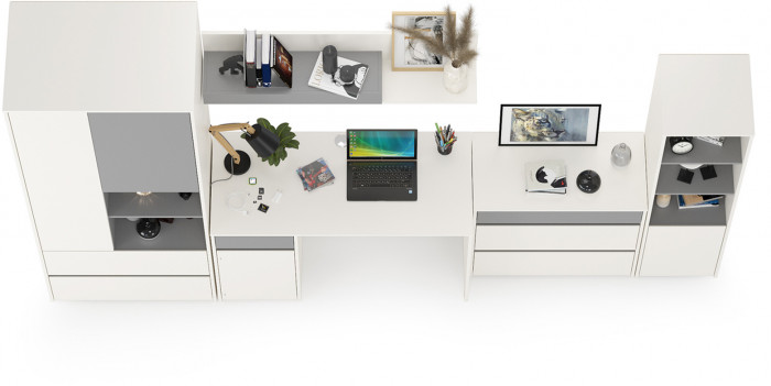 Торонто Компоновка № 01, цвет белый шагрень/стальной серый, ШхГхВ 320х53,1х195,7 см., универсальная сборка