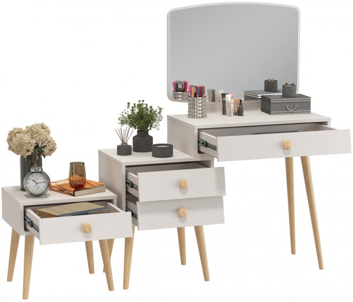 Афина Спальня Трюмо + Тумба прикроватная, цвет кашемир серый, ШхГхВ 105х38,6х129 + 45х37х45 см., универсальная сборка