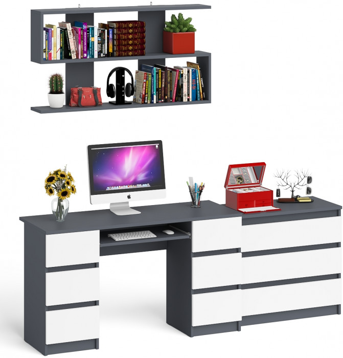 Мори компьютерный стол МС-2 + Комод МК800.1 + Полка 1200, графит/белый