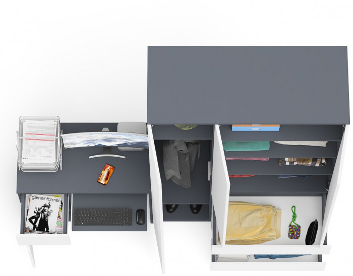 Мори Стол компьютерный МС-1 левый + Шкаф МШ1200.1, цвет графит/белый, ШхГхВ 210,4х50,4х209,6 см., выдвижной ящик слева, НЕ универсальная сборка