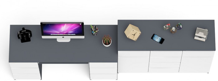 Мори Стол компьютерный МС-2 + Комод МК1200.4, цвет графит/белый, ШхГхВ 255,8х50х94 см., универсальная сборка